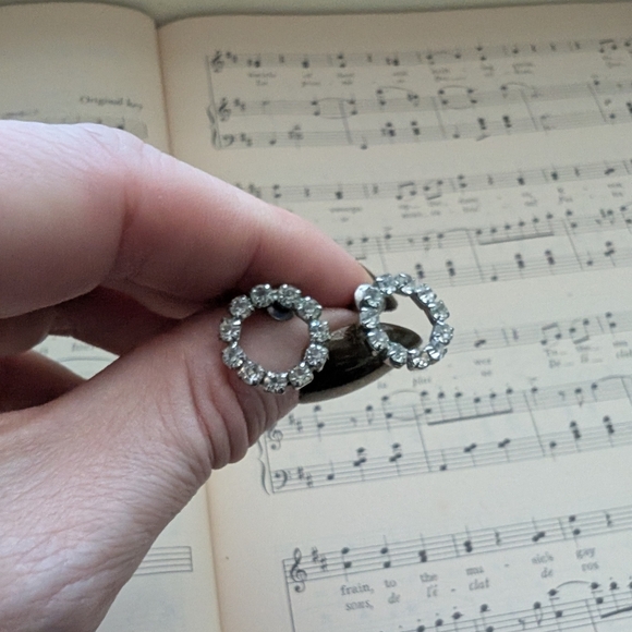 Vintage Silver Crystal Hoop Earrings - Picture 3 of 7
